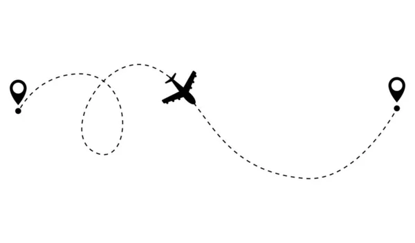 Uçak Noktalı Rota Çizgisi Yol Çizgisi Şekli Başlangıç Noktası Olan — Stok Vektör