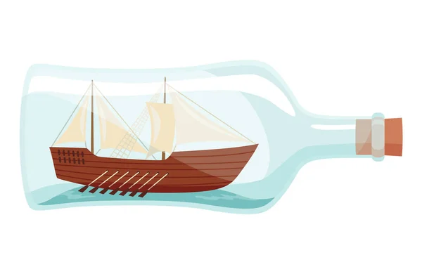 用瓶子装的船里面有东西的玻璃船用船舶微型模型 艺术创作与海洋主题 装饰海事纪念品 — 图库矢量图片