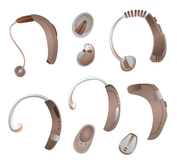 Set Audífonos Amplificadores Sonido Para Pacientes Con Pérdida Auditiva Medicina — Vector de stock