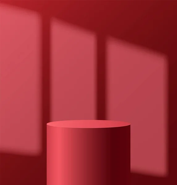Világos Pódium Árnyékos Ablakkal Falon Absztrakt Üres Szoba Piros Színű — Stock Vector