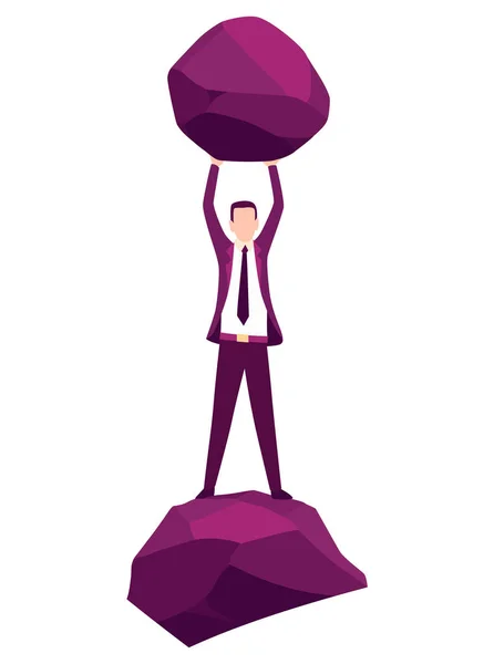 Businessman Boulder Vector Illustration Stressed Mans Carry Heavy Stone Hands — Vettoriale Stock