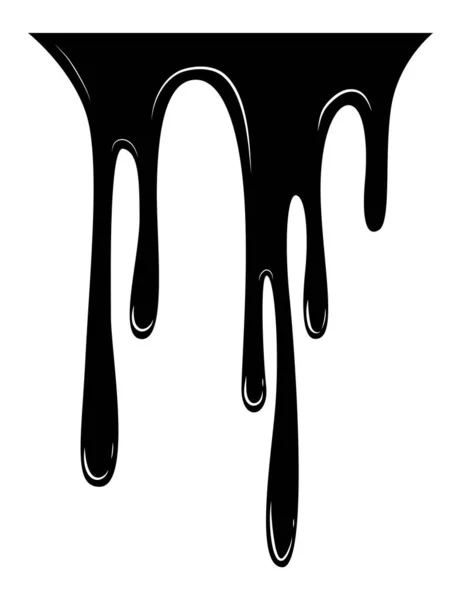 Verf Druppelende Vloeistof Stromende Olievlek Een Set Zwarte Druppels Abstracte — Stockvector