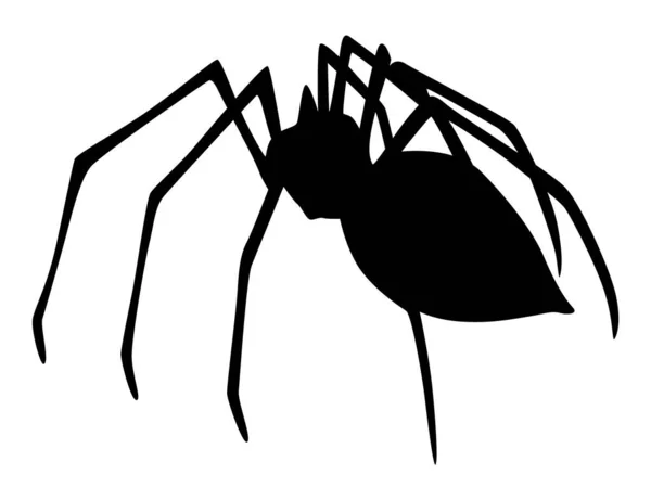 Spindelsiluett Svart Närbild Insekt Skrämmande Stor Spindel Isolerad Vitt Giftiga — Stock vektor