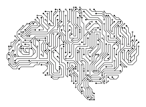 Hjärna Med Kretskortsstruktur Digitalt Koncept Kretskort Dator Stil Hjärna Stiliserad — Stock vektor