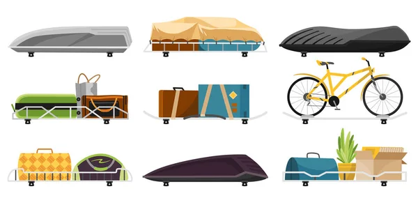 Stock vector Car roof rack for versatile transportation. Easily transport bikes, luggage, and other gear. Perfect for road trips and outdoor adventures.