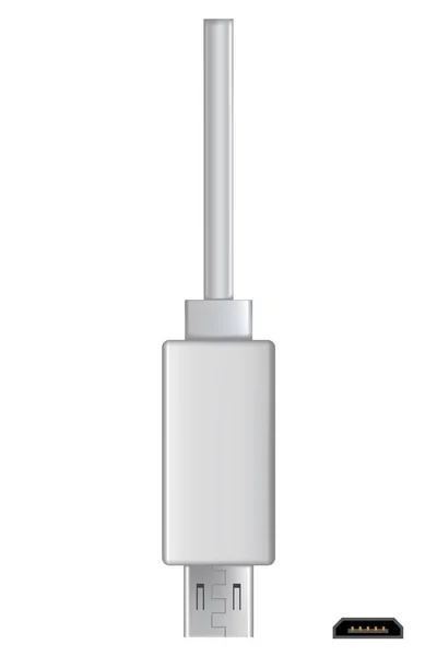Usb电缆连接器 微型Usb 白色电缆用电话千斤顶的真实感矢量 为现代电子设备充电或传送信息的电缆 — 图库矢量图片