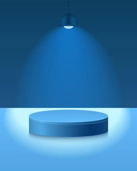 Światło Podium Lampą Wiszącą Światło Punktowe Streszczenie Pusty Pokój Niebieskim — Wektor stockowy