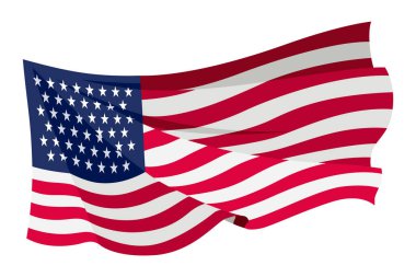 El sallayan bayrak. Beyaz arka planda Amerikan bayrağı. Ulusal bayrak sallama sembolü. Sancak tasarım ögesi.