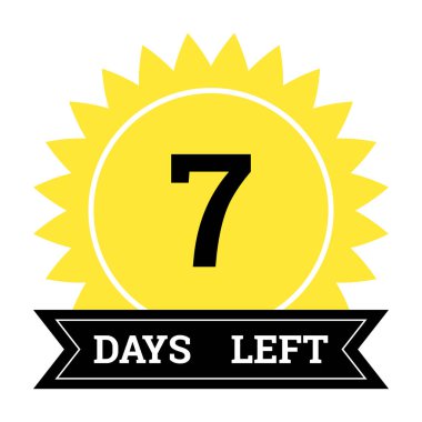 Countdown of days. Number 7 of days left to go. Promotional banner. Price offer promo deal timer, seven day only. Stylized counter in black and yellow colors.
