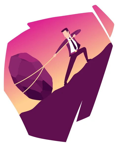 Επιχειρηματίας Διανυσματική Απεικόνιση Ογκόλιθου Δυσάρεστο Άτομο Τραβά Βράχο Ογκόλιθο Υποφέρουν — Διανυσματικό Αρχείο