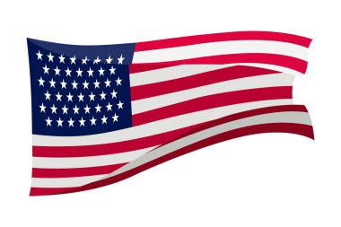 El sallayan bayrak. Beyaz arka planda Amerikan bayrağı. Ulusal bayrak sallama sembolü. Sancak tasarım ögesi.