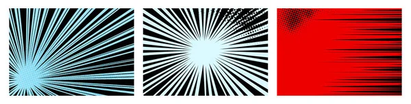 コミック本の速度線セット 爆発効果 要旨放射状ズーム速度光 運動背景セット スピード フレーム 白い背景のベクトルイラスト — ストックベクタ