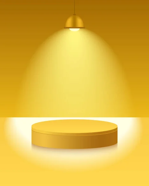 Lehké Pódium Zavěšenou Lampou Bodové Světlo Abstraktní Prázdná Místnost Žlutým — Stockový vektor