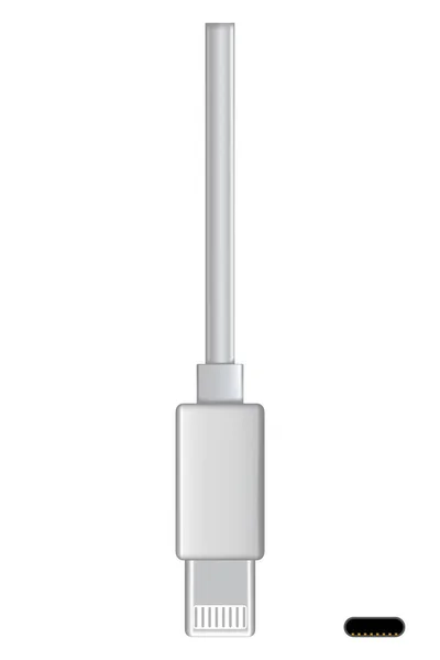 Kabelový Konektor Blesk Realistický Vektor Telefonu Jack Pro Kabeláž Bílé — Stockový vektor