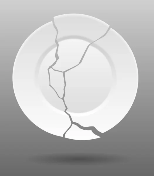 Разбитая Белая Тарелка Разбитая Тарелка Разбитое Фарфоровое Блюдо Посуда Повреждениями — стоковый вектор