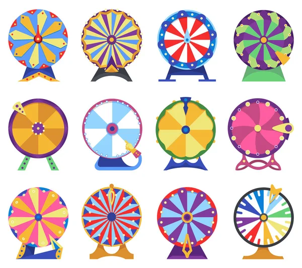 Glücksrad Gesetzt Roulette Spiel Räder Mit Abschnitten Flache Symbole Spin — Stockvektor