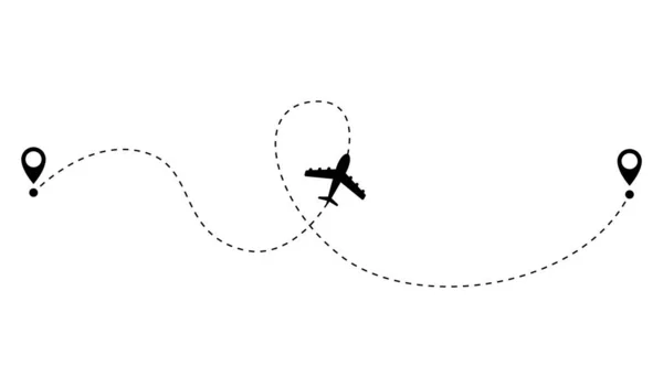 Uçak Noktalı Rota Çizgisi Yol Çizgisi Şekli Başlangıç Noktası Olan — Stok Vektör