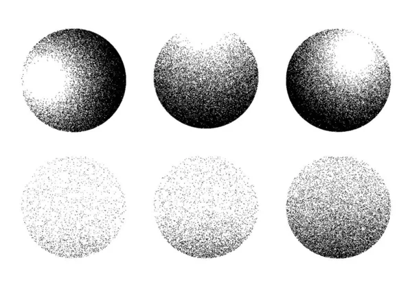 Dotwork Cercles Gradient Bruit Effet Grain Sable Motifs Pointillés Noirs — Image vectorielle