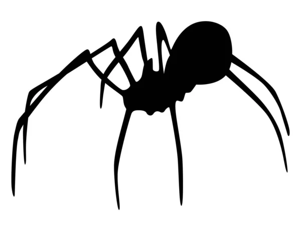 Pavoučí Silueta Černý Hmyz Zblízka Děsivý Velký Pavouk Izolovaný Bílém — Stockový vektor