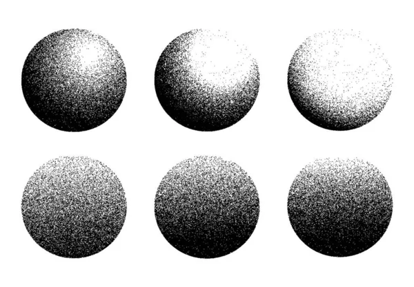 ドットワークノイズ勾配円 砂粒効果 黒のノイズはドットパターンを規定します 要約Grunge Dotwork Gradients 黒い粒状の点 ハーフトーン サークルだ 点線ベクトル集合 — ストックベクタ