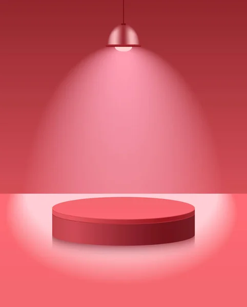 Ljuspall Med Hängande Lampa Spotlight Abstrakt Tomt Rum Med Röd — Stock vektor