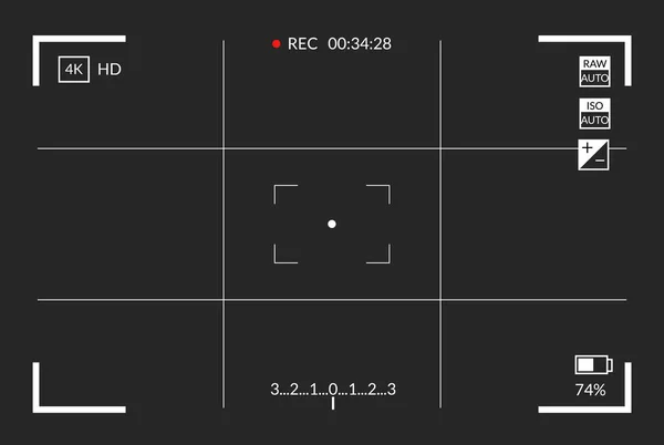 Videozáznam Hledáčku Zaměřovací Obrazovka Kamery Černá Kamera Parametry Natáčení Videa — Stockový vektor