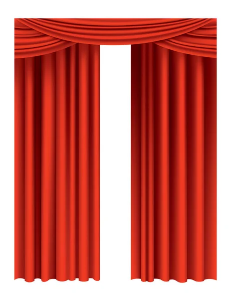 赤いカーテンが現実的です 映画館やオペラホールのための劇場ファブリックシルク装飾 カーテンやカーテンインテリア装飾オブジェクト 舞台の透明性を確保 — ストックベクタ