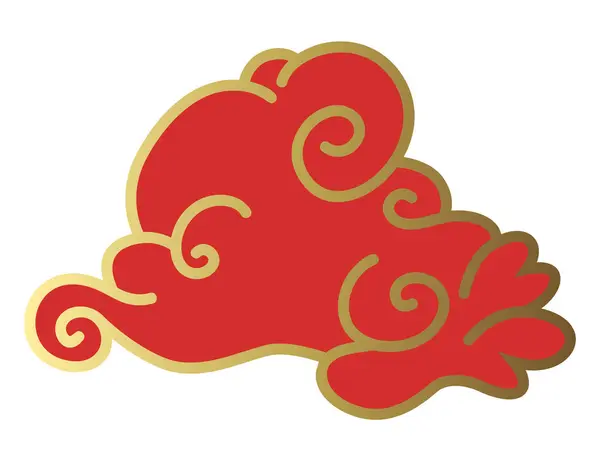 Nubes Estilo Chino Nubes Rojas Doradas Elemento Retro Decorativo Tradicional — Vector de stock
