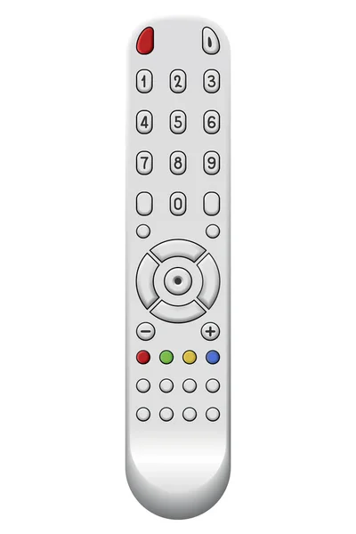 ボタンが付いているテレビのリモート コントロール設計 無線力のメディア装置はチャネルのプログラムを遠隔に転換するために テクノロジー機器のユニバーサルコントローラ 単離ベクトルイラスト — ストックベクタ
