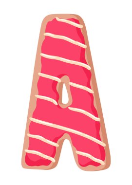 Çizgi film kurabiyeleri yazı tipi. Renkli jöleli fırında pişirme. Yaratıcı zencefilli kurabiye tipografi tasarımı. Çocukluk tatlı çöreği. A harfi..