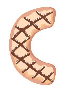 Çizgi film kurabiyeleri yazı tipi. Renkli jöleli fırında pişirme. Yaratıcı zencefilli kurabiye tipografi tasarımı. Çocukluk tatlı çöreği. C harfi.