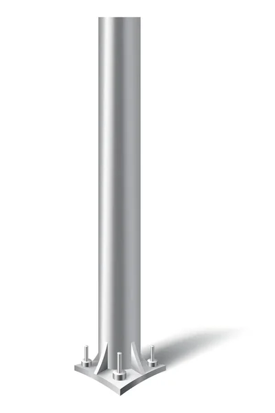 金属柱 钢管固定在平坦的底座上 钢制立柱底座 用于路标 广告牌 白色背景隔离 矢量说明 — 图库矢量图片