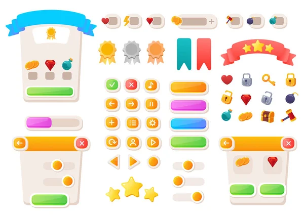 Spelet Knappar Mobil Applikation Eller Spel Gränssnitt Element Tecknad Färgglad — Stock vektor