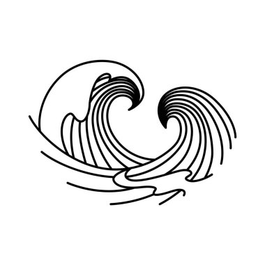 Doğu dalgaları ikonu Japonya. Stilize okyanus dalgası kıvrımı, Japonya tarzı tsunami, deniz girdabı grafiği. Okyanus suyu Asyalı dekoratif süsleme elementi. Deniz dalgası çizgisi sanat vektörü çizimi.