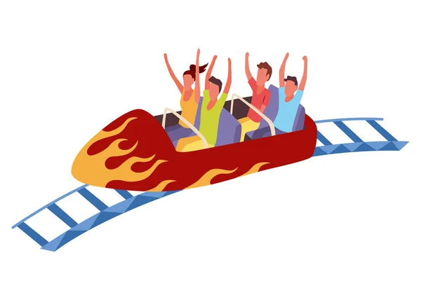 Roller Coaster Happy People Rollercoaster Friends Riding Amusement Park Have — Stock Vector