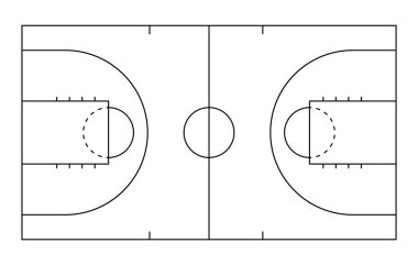 Basketbol strateji sahası, oyun taktiği şablonu. El çizimi basketbol oyunu şeması, spor planlama tahtası. Mahkeme usulüne uygun. Vektör illüstrasyonu.