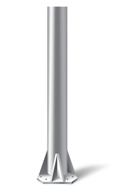 Metal direk direği. Çelik boru düz zemine sabitlenmiş. Yol işareti, pankart, reklam panosu için çelik silindir taban, beyaz arka planda izole. Vektör illüstrasyonu.