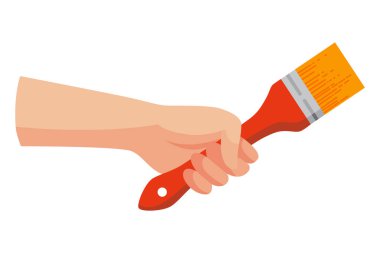 Elindeki inşaat aleti, fırça. Düz dizayn ve vektör illüstrasyonda ev işi ekipmanları. Yenileme için ana araç.