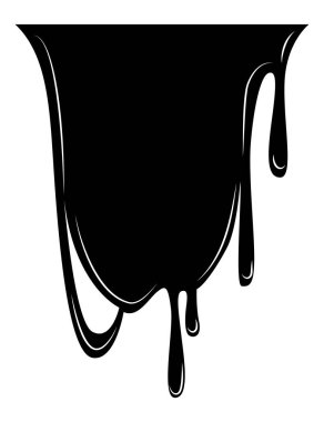 Damlayan boya sıvısı. Akan yağ lekesi. Siyah damlalar. Soyut akış kalıbı, güncel mürekkep izi veya sıvı lekesi. Beyaz arkaplanda vektör illüstrasyonu.