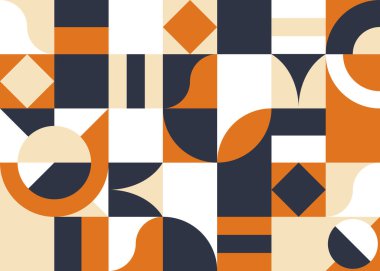 Geometrik mozaik, Bauhaus deseni. Modern geometri figürü, şekil. Bauhaus. Geometrik mozaik. Asgari duvar resmi dokusu. Geometrik mozaik parmak izi. Eski duvar kâğıdı. Vektör illüstrasyonu.