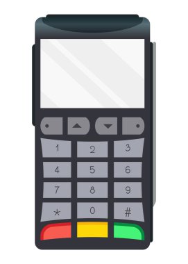 Ödeme durumu terminali. NFC ödeme makinesi konsepti. Banka ödeme terminali, model. Düz tasarımda vektör illüstrasyonu.