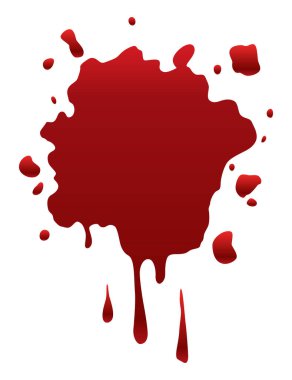 Kan sıçraması ya da sıçrama. Kırmızı boya damlası, damla veya leke lekesi, bant, sıvı doku. Soyut grunge kirli işaret vektör çizgi filmi çizimi.