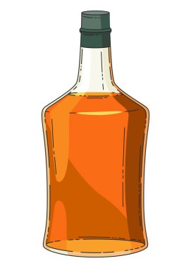 Viski şişesi. Ürün ambalajlama marka tasarımı. Viski ve alkollü bir içki şişesi hazırla. Reklam pankartı vektörü renkli illüstrasyon