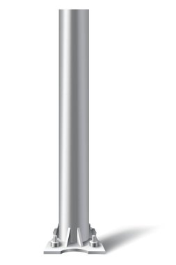 Metal direk direği. Çelik boru düz zemine sabitlenmiş. Yol işareti, pankart, reklam panosu için çelik silindir taban, beyaz arka planda izole. Vektör illüstrasyonu.