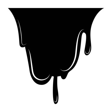 Damlayan boya sıvısı. Akan yağ lekesi. Siyah damlalar. Soyut akış kalıbı, güncel mürekkep izi veya sıvı lekesi. Beyaz arkaplanda vektör illüstrasyonu.