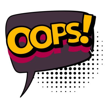 Komik renkli el çizimi konuşma balonu. Retro karikatür çıkartması. Komik tasarım vektör çizimi. Çizgi roman OPS ses efekti pop sanat tarzında.