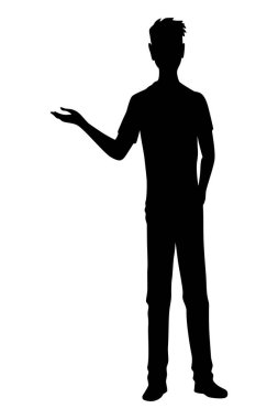 Şık giyimli erkek silueti. Beyaz arkaplanda siyah renkli insanları izole eden vektör.