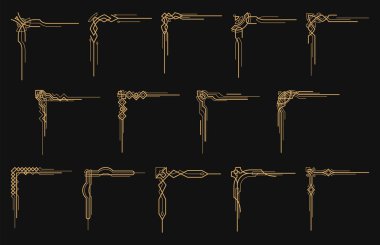 Art deco köşe koleksiyonu. Vektör geometrik sınırlar ayarlandı. Süslü düğün davetiyesi. Eski sınır elementleri.