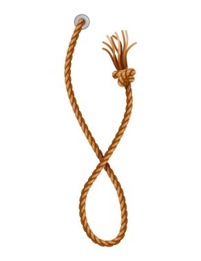 Düğümlenmiş ipler, püsküllü ve delikli. Düğüm ipi eğrisi, halat denizci. Perde püskülleri, gerçekçi ip elementleri. İzole edilmiş deniz bükülmüş halkalar. Vektör yanılsaması.