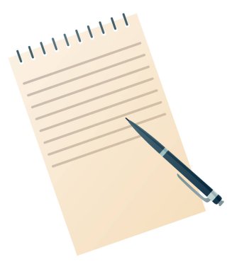 Boş defter ve kalemin üst görünümü. Not defteri kağıdı. Kalemle izole edilmiş not defteri.